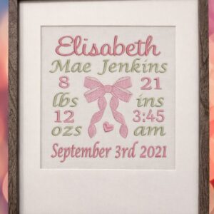 Baby birthday announcement for baby girl with Photo Frame – Personalized Keepsake Display for Newborns, Custom Name, Birth Date, Weight, and Time